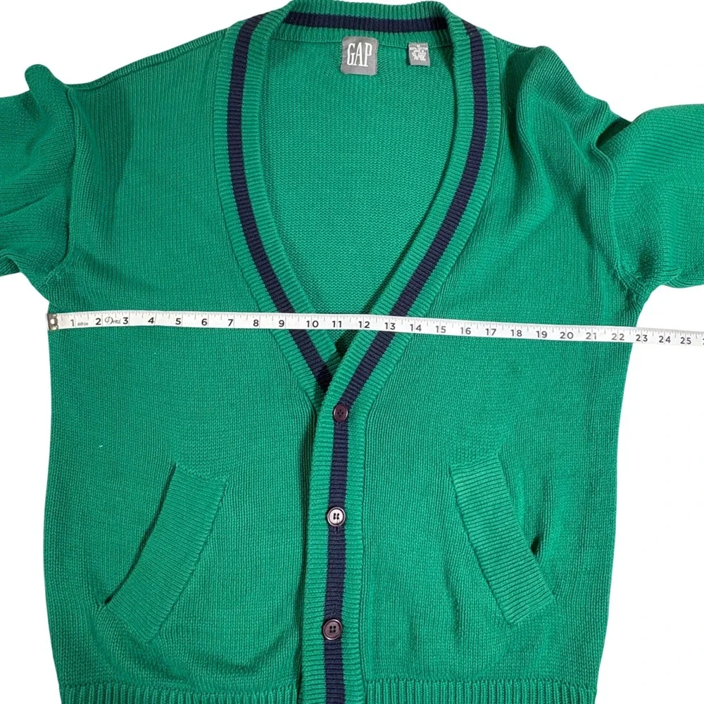 GAP Cardigan Sweater Mens Medium Green Navy Stripe V‎ Neck Button Front Grandpa